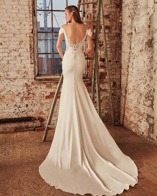 La21226 simple off the shoulder wedding dress with sheath silhouette1